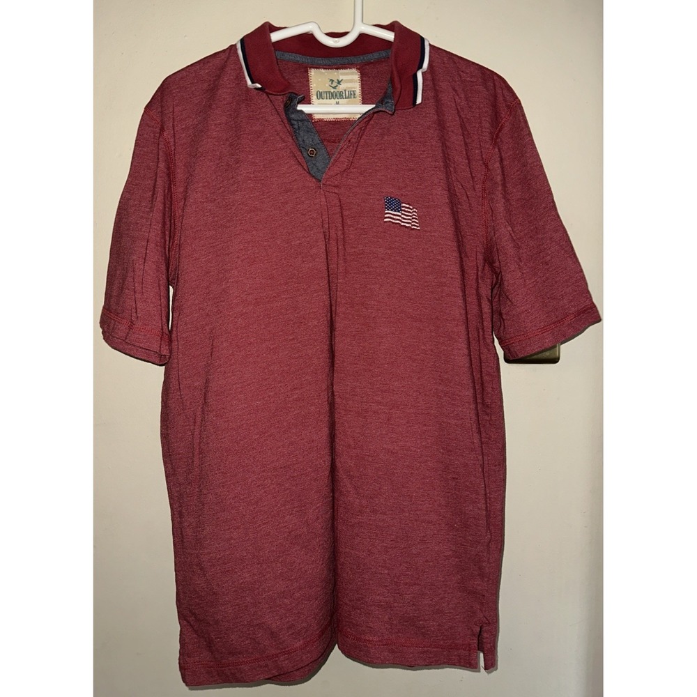 Outdoor Life Polo Shirt Mens Medium Red American Flag